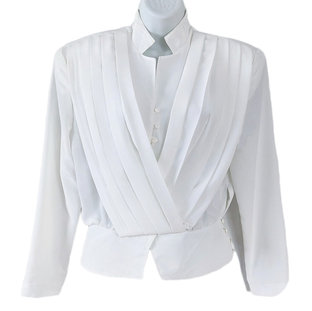 Joseph Ribkoff pleated front v neck white blouse Small @L